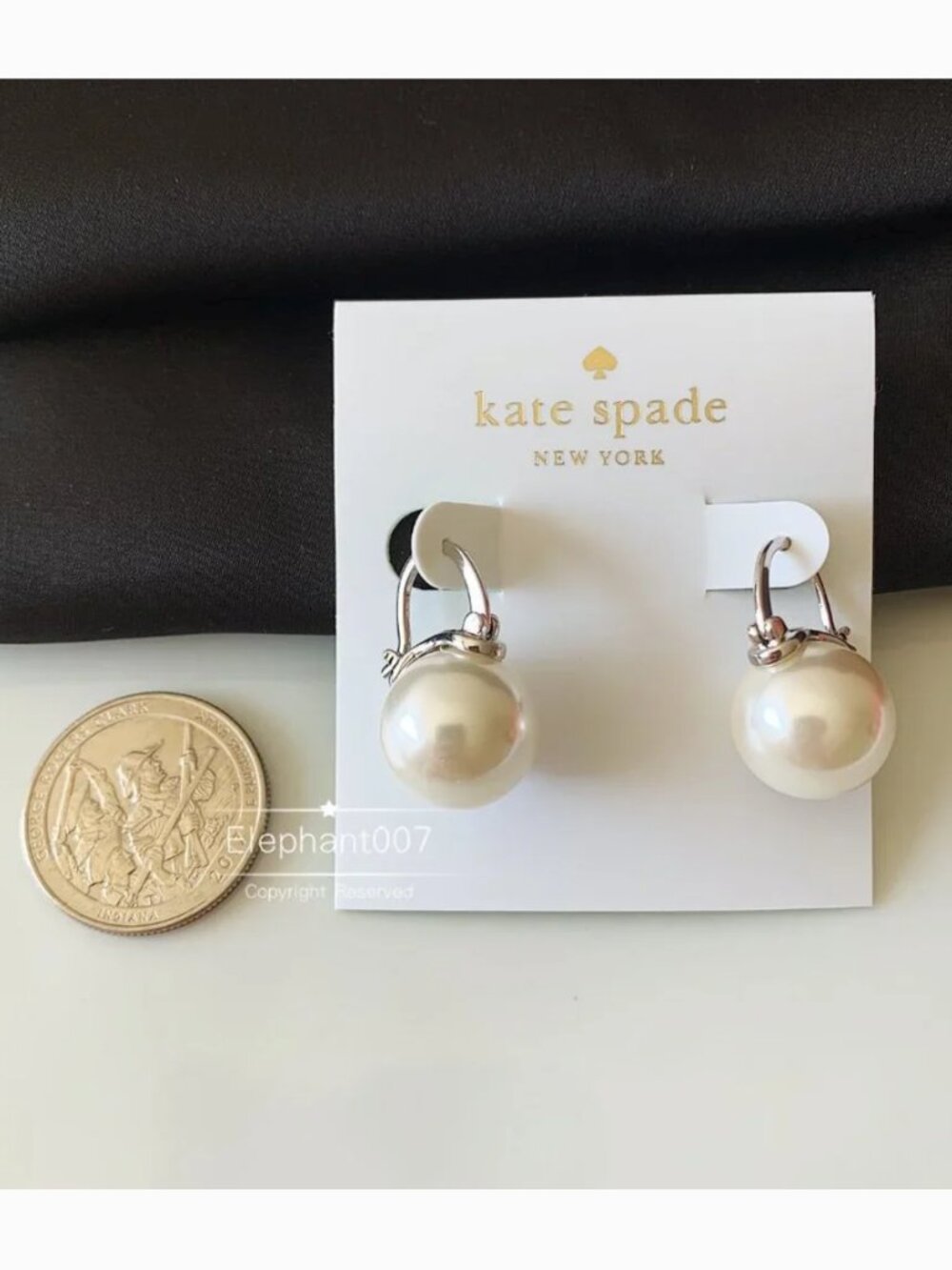 Kate Spade New York Silver Tone Faux Pearl Leverback Drop Earrings - Picture 2 of 3